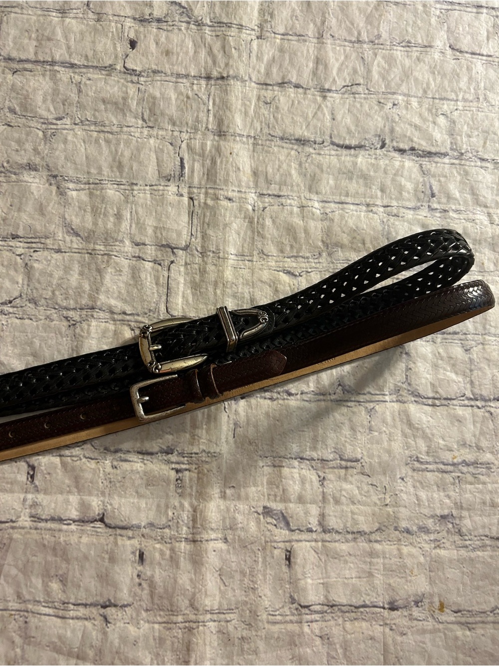 FOSSIL VTG BLACK LEATHER BRAIDED EMBELLISHED BUCKLE & TALBOTS ITALY MADE BELTS L - Picture 12 of 16